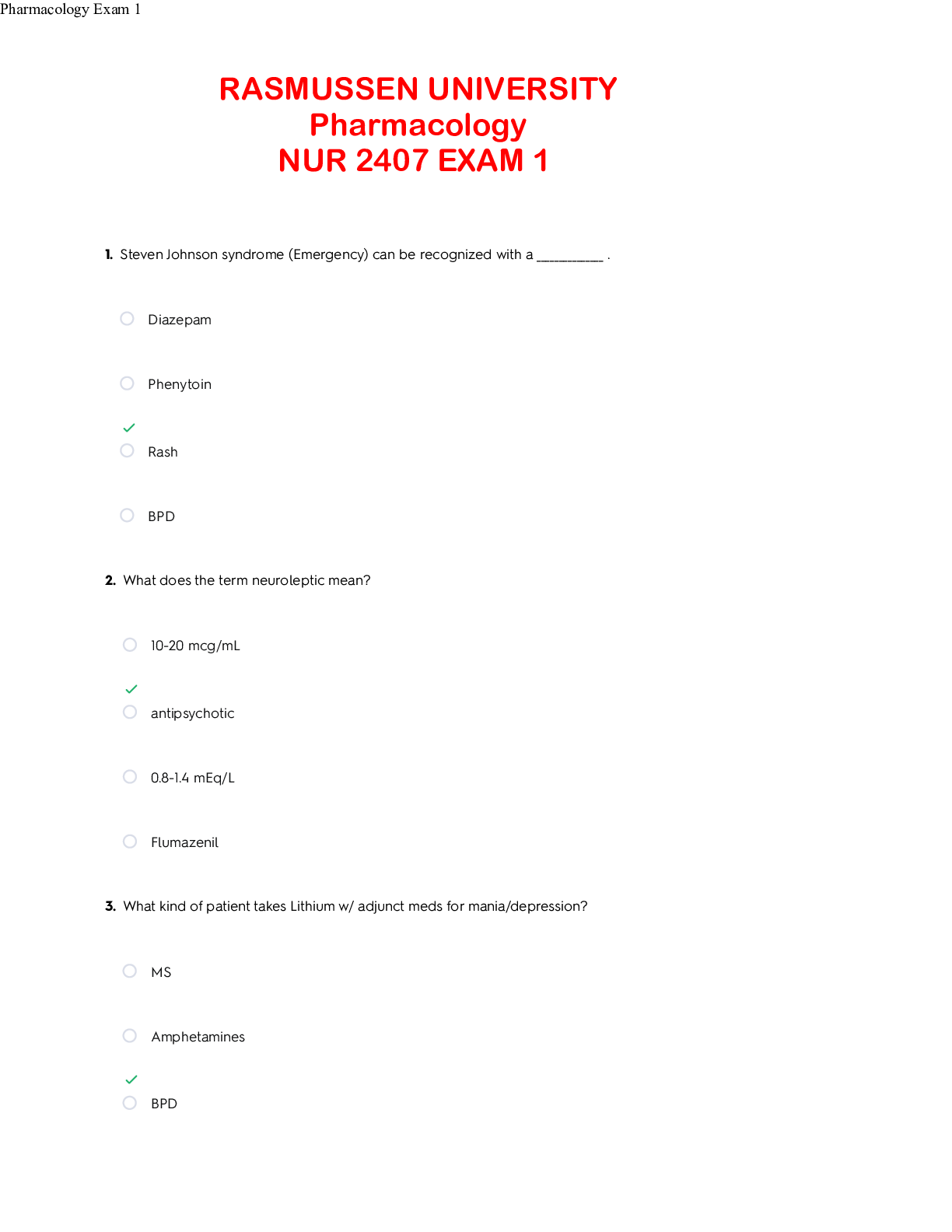 Preview image for NUR 2407 EXAM 1 / NUR2407 EXAM 1 ( LATEST ): PHARMACOLOGY: RASMUSSEN COLLEGE